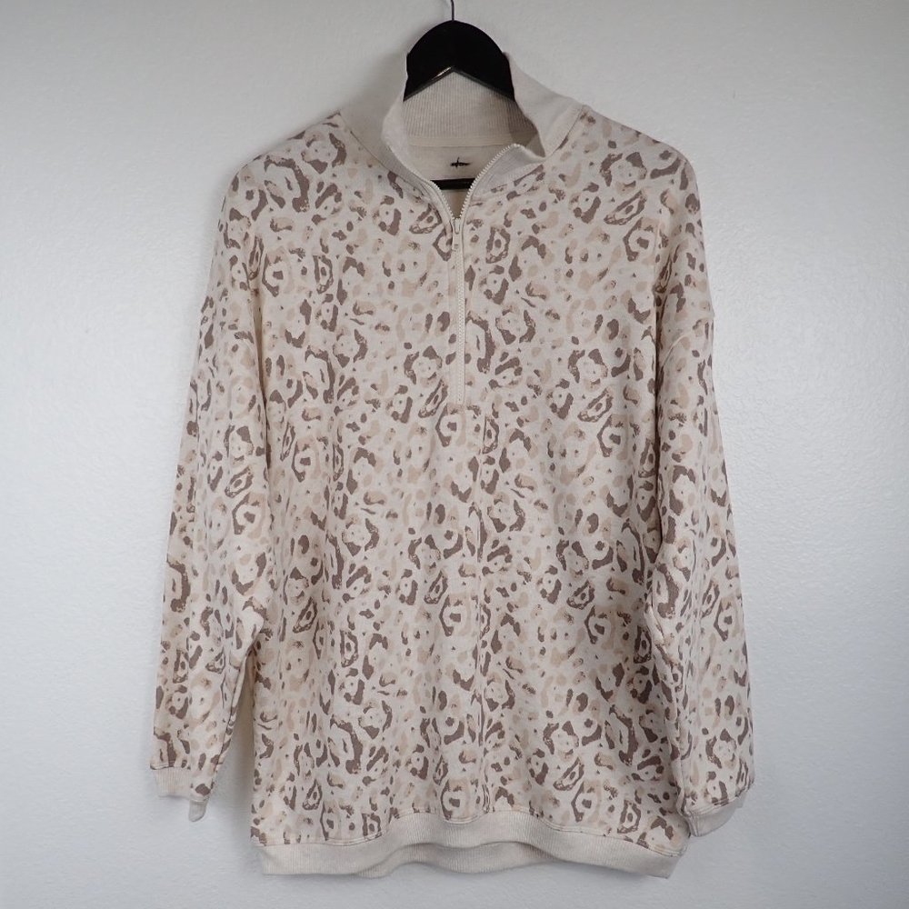 Aerie Women's S Animal Print Oversized Quarter Zip Pullover Sweatshirt